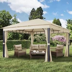 4x4 m Softtop Gartenpavillon, inkl. 4 Seitenteile, champagnerfarben - (300174)