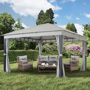 4x4 m Softtop Gartenpavillon, inkl. 4 Seitenteile, stone - (300175)