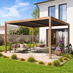 4x4m Pergola in Holzoptik; mit Lamellendach in anthrazit - (400131)