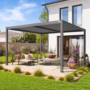 4x4m Pergola in Perlgrau; mit Lamellendach in Perlgrau - (400128)