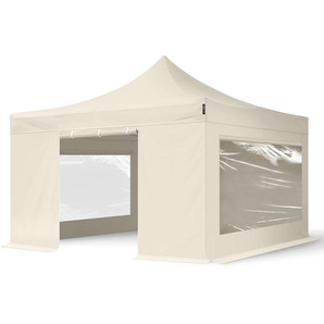 4x4m Stahl Faltpavillon, inkl. 4 Seitenteile, creme - (600095)