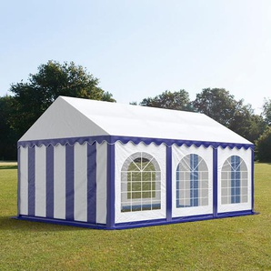 4x6m Partyzelt, PVC-Plane, blau-weiß, mit Bodenrahmen - (7216)