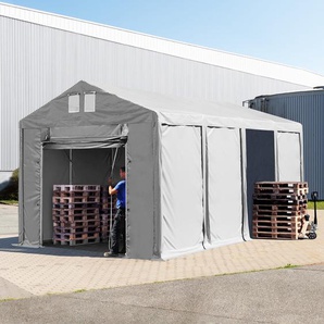 4x8 m Lagerzelt, PVC-Plane, grau, mit Bodenrahmen, ohne Statik - (79796)