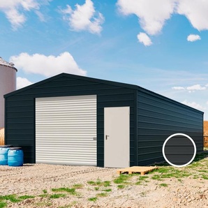 5,7 x 12,2 m ARGO, Stahldach, Leichtbauhalle, Trapezblechverkleidung, Anthrazit, mit Statik (Betonuntergrund), mit Motor - (KROV00050)