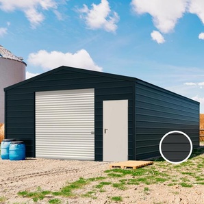 5,7 x 9,2 m ARGO, Stahldach, Leichtbauhalle, Trapezblechverkleidung, Anthrazit, mit Statik (Betonuntergrund), mit Motor - (KROV00052)