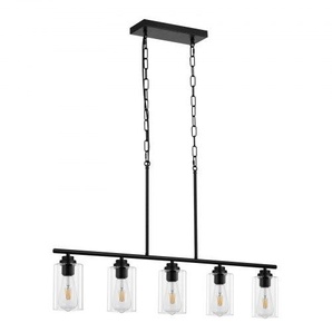 5-flammige Pendelleuchte für Kücheninseln, 60 W, verstellbare Esszimmerleuchte mit klarem Glaslampenschirm, 4 Stangen, 2 Metallketten, linearer Kronleuchter im Landhausstil XXDTDBL2040Y4MD22V7