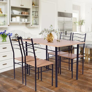5-teiliges Esstisch-Set Küchentisch mit 4 Stühlen Essgruppe mit hoher Rückenlehne Natur