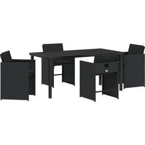 5-teiliges Gartenessen-Set mit Kissen in Schwarz aus Poly-Rattan vidaXL