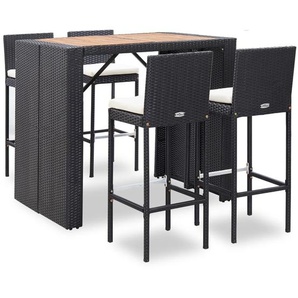 5-tlg. Garten-Bar-Set Poly Rattan und Akazienholz Schwarz