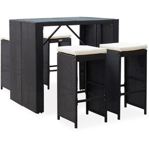 5-tlg. Garten-Bar-Set Poly Rattan und Glas Schwarz