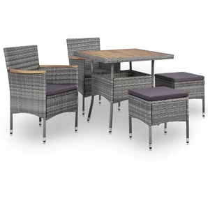 vidaXL 5-tlg. Garten-Essgruppe Grau Poly Rattan Akazie Massivholz