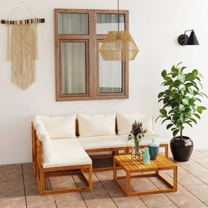 5-tlg. Garten-Lounge-Set mit Auflagen Creme Massivholz Akazie
