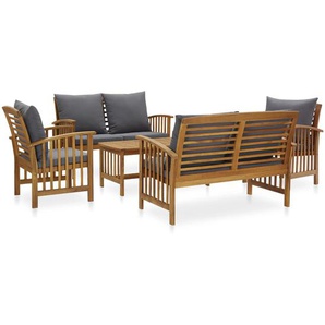 5-tlg. Garten-Lounge-Set mit Auflagen Massivholz Akazie