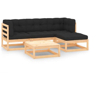 5-tlg. Garten-Lounge-Set mit Kissen Massivholz Kiefer