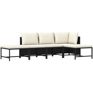 5-tlg. Garten-Sofagarnitur mit Auflagen Schwarz Poly Rattan