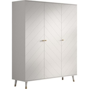 58 aufm Kessel Kleiderschrank Kamillah 150x59x200 Schrank mit 3 Türen MDF Satin Weiß VP-100892