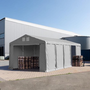 5x10 m Lagerzelt, PVC-Plane, grau, mit Bodenrahmen, mit Statik (Betonuntergrund) - (94018)