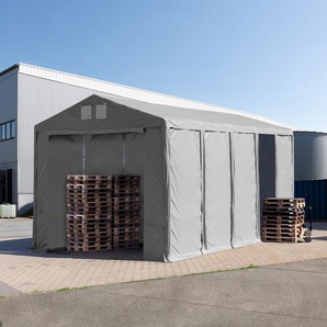 5x10 m Lagerzelt, PVC-Plane, grau, mit Bodenrahmen, mit Statik (Erduntergrund) - (93787)
