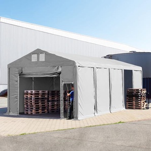 5x10 m Lagerzelt, PVC-Plane, grau, mit Bodenrahmen, ohne Statik - (79805)