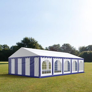 5x10m Partyzelt, PVC-Plane, blau-weiß, mit Bodenrahmen - (7169)