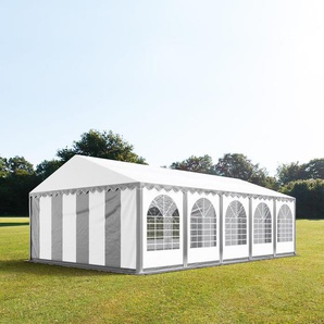 5x10m Partyzelt, PVC-Plane, grau-weiß, mit Bodenrahmen - (5372)