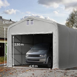 5x10m Zeltgarage, PVC-Plane, grau, mit Statik (Erduntergrund) - (99418)
