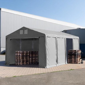 5x8 m Lagerzelt, PVC-Plane, grau, mit Bodenrahmen, mit Statik (Betonuntergrund) - (94015)