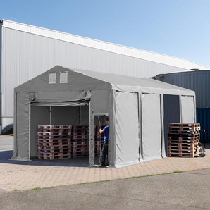5x8 m Lagerzelt, PVC-Plane, grau, mit Bodenrahmen, mit Statik (Erduntergrund) - (93782)