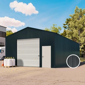 6,02 x 11,55 m TITAN, Stahldach, Leichtbauhalle, Trapezblechverkleidung, Anthrazit, mit Statik (Betonuntergrund), mit Regenrinne - (KROV00126)
