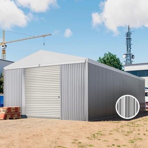 6,02 x 14,42 m VALOR, Stahldach, Leichtbauhalle, Trapezblechverkleidung, Grau, mit Statik (Erduntergrund) - (KROV00033)