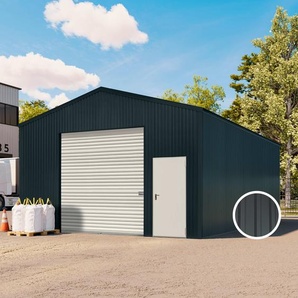 6,02 x 8,68 m TITAN, Stahldach, Leichtbauhalle, Trapezblechverkleidung, Anthrazit, mit Statik (Betonuntergrund), mit Motor und Regenrinne - (KROV00098)