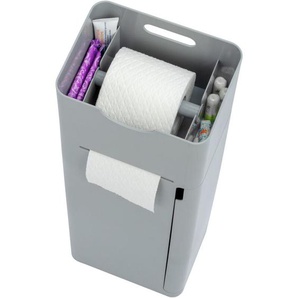 6 in 1 Stand WC-Garnitur Imon Grau matt, integrierter Toilettenpapierhalter, WC-Bürstenhalter, Ersatzrollenhalter, Stauraumfächer und Ablage, Grau,