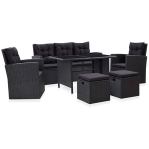 6-tlg. Garten-Lounge-Set mit Kissen Poly Rattan Schwarz