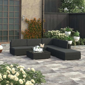6-tlg. Garten-Lounge-Set Schwarz mit Auflagen Poly Rattan