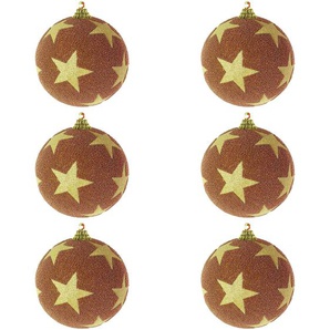 6-tlg. Weihnachtskugeln Weihnachtsbaumkugeln Weihnachtskugeln Baumschmuck Kupfer/Gold Ø 8cm Christbaumkugeln beflockt mit Glitzer