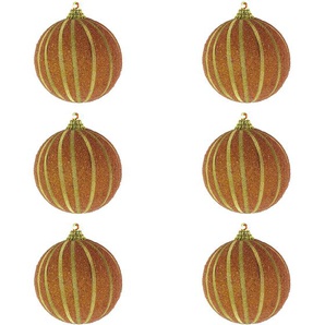 6-tlg. Weihnachtskugeln Weihnachtsbaumkugeln Weihnachtskugeln Baumschmuck Streifen Kupfer/Gold Ø 10cm Christbaumkugeln beflockt mit Glitzer