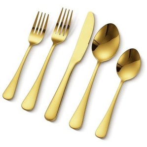 60 tlg. Besteckset in Gold aus lebensmittelechtem Edelstahl, hochglanzpoliertes Essbesteck-Set, spülmaschinenfestes Essgeschirr, Service für 12 Personen, inkl. Messer Gabel Löffel 430BXGCJTZ6078URSV0