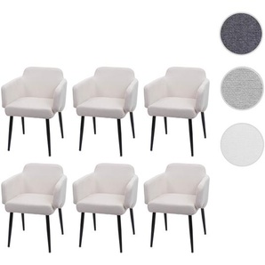 6er-Set Esszimmerstuhl HWC-L13, Polsterstuhl Küchenstuhl Stuhl mit Armlehne, Stoff/Textil Metall ~ creme-weiß