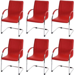 6er-Set Esszimmerstuhl Perm, Freischwinger Küchenstuhl Lehnstuhl Stuhl, Stahl rot