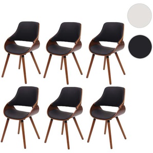 6er-Set Esszimmerstuhl HWC-D23, Küchenstuhl Stuhl, Retro-Design ~ Kunstleder schwarz