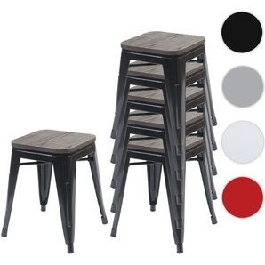 6er-Set Hocker HWC-A73 inkl. Holz-Sitzfläche, Metallhocker Sitzhocker, Metall Industriedesign stapelbar ~ schwarz