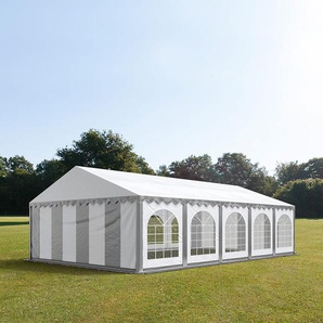 6x10m Partyzelt, PVC-Plane, grau-weiß, mit Bodenrahmen - (7254)