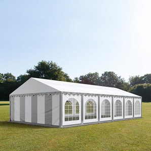 6x12m Partyzelt, PVC-Plane, grau-weiß, mit Bodenrahmen - (7302)