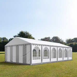 6x12m Partyzelt, PVC-Plane, grau-weiß, mit Bodenrahmen - (8549bl)