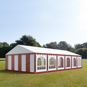 6x12m Partyzelt, PVC-Plane, rot-weiß, mit Bodenrahmen - (7228)