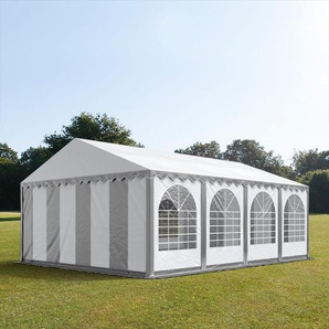 6x8m Partyzelt, PVC-Plane, grau-weiß, mit Bodenrahmen - (7696bl)