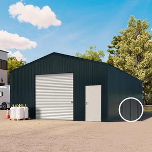 7,11 x 11,55 m TITAN, Stahldach, Leichtbauhalle, Trapezblechverkleidung, Anthrazit, mit Statik (Betonuntergrund), ohne Setangebot - (KROV00018)