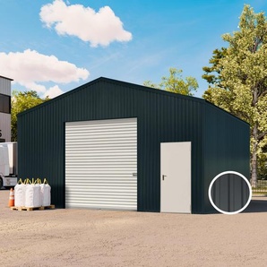 7,11 x 5,82 m TITAN, Stahldach, Leichtbauhalle, Trapezblechverkleidung, Anthrazit, mit Statik (Erduntergrund), mit Motor - (KROV00065)