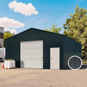 7,11 x 8,68 m TITAN, Stahldach, Leichtbauhalle, Trapezblechverkleidung, Anthrazit, mit Statik (Betonuntergrund), mit Motor - (KROV00064)