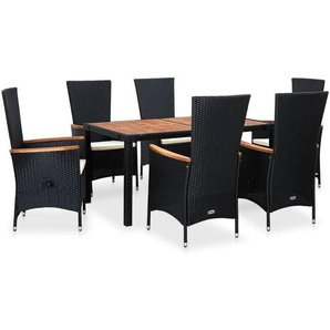 7-tlg. Garten-Essgruppe Poly Rattan Akazienholz Schwarz Vidaxl
